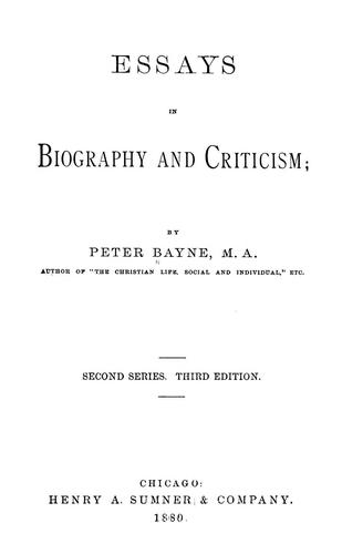 Essays in biography and criticism