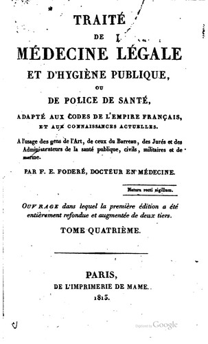 Traité de médécine légale et d'hygiène publique, ou e police de santé