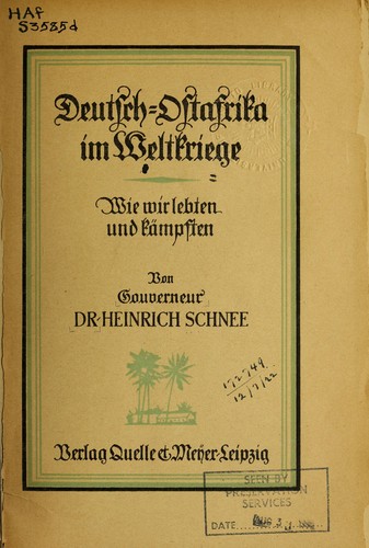 Deutsch-Ostrafrika im Weltkriege by Schnee, Heinrich cover