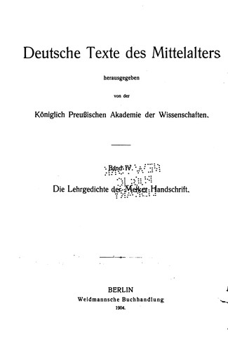 Deutsche Texte des Mittelalters by Königlich Preussische Akademie der Wissenschaften zu Berlin cover