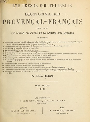 Lou trésor dóu Felibrige by Frédéric Mistral cover