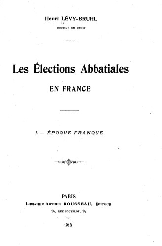 Les élections abbatiales en France by Henri Lévy-Bruhl cover