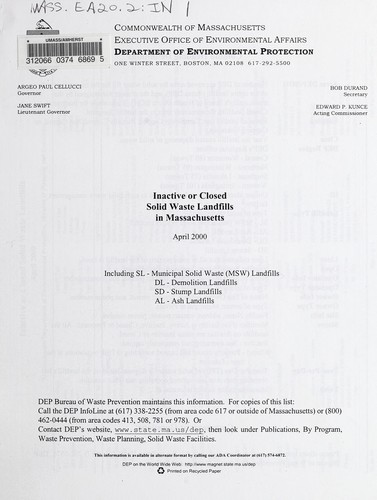 Inactive or closed solid waste landfills in Massachusetts