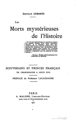 Les morts mystérieuses de l'histoire by Augustin Cabanès cover