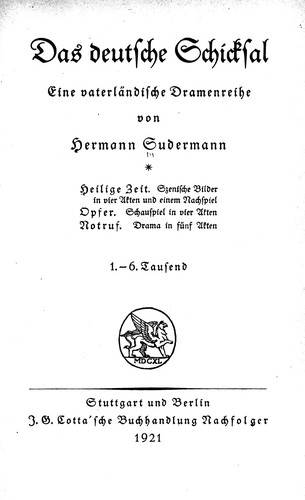 Das deutsche Schicksal by Hermann Sudermann cover