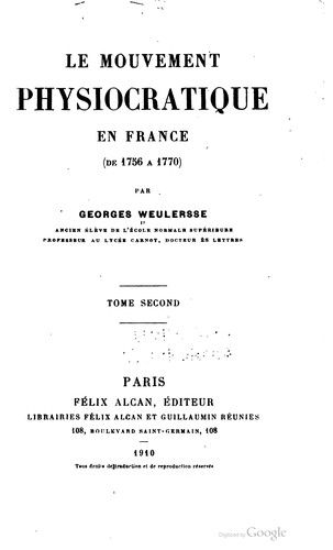 Le mouvement physiocratique en France (de 1756 à 1770) by Georges Weulersse cover