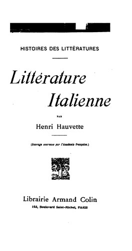 Littérature italienne by Henri Hauvette cover
