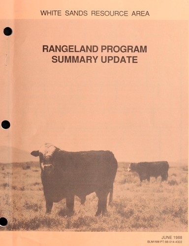 White Sands Resource Area rangeland program summary update