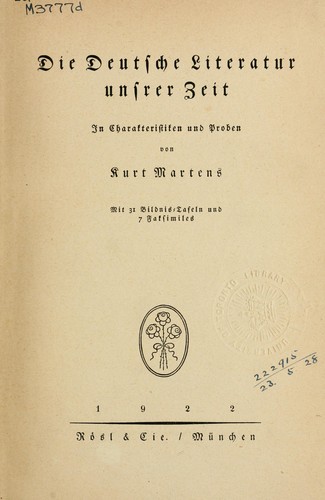 Die deutsche Literatur unsrer Zeit by Kurt Martens cover