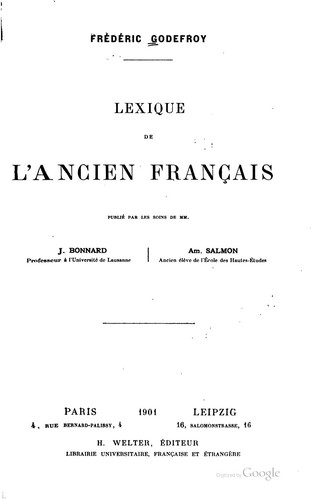 Lexique de l'ancien français by Frédéric Godefroy cover