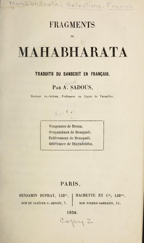 Fragments du Mahabharata traduits du sanskrit en français