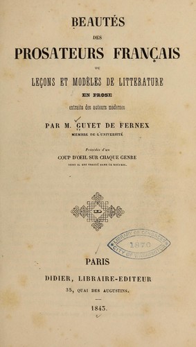 Beautés des prosateurs français by Guyet de Fernex cover
