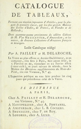 Catalogue de tableaux by A. J. Paillet cover