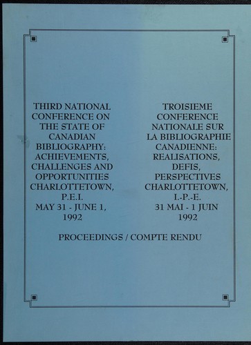 Third National Conference on the State of Canadian Bibliography