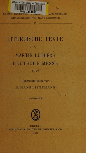 Martin Luthers Deutsche Messe, 1526 by Martin Luther cover