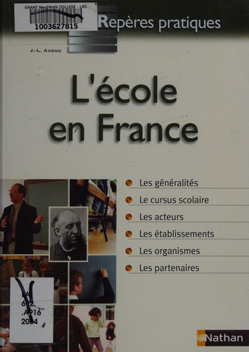 L 'école en France by Jean-Louis Auduc cover