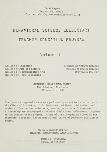 Behavioral science elementary teacher education program