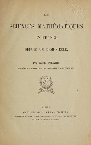 Les sciences mathématiques en France depuis un demi-siècle by Emile Picard cover