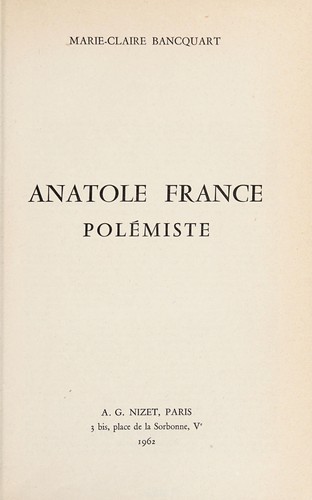 Anatole France, polémiste by Marie-Claire Bancquart cover