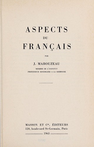 Aspects du français by J. Marouzeau cover