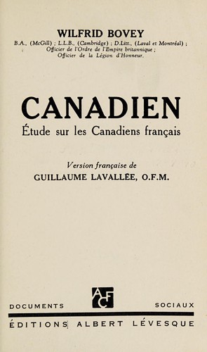 Canadien by Wilfrid Bovey cover