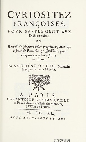 Curiositez franc ʹoises by Antoine Oudin cover