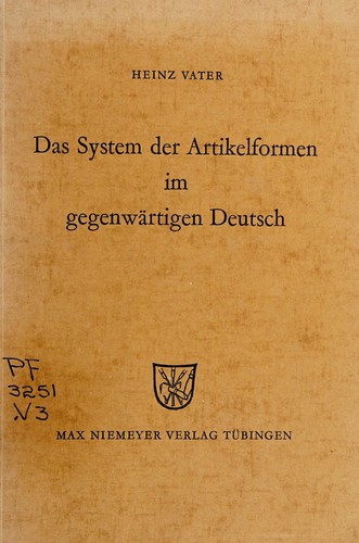 Das System der Artikelformen im gegenwärtigen Deutsch by Heinz Vater cover