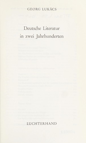 Deutsche Literatur in zwei Jahrhunderten by György Lukács cover