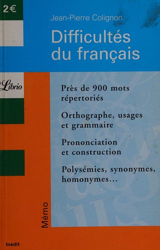 Difficultés du français by J. P. Colignon cover