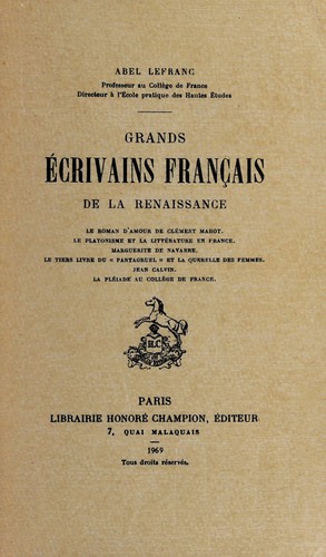 Grands écrivains français de la Renaissance by A. Lefranc cover