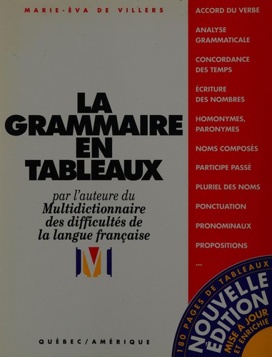 La grammaire en tableaux by Marie-Eva de Villers cover