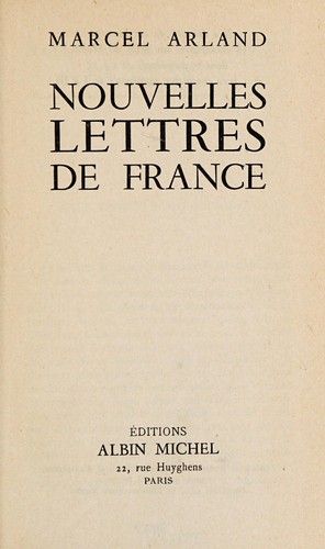 Nouvelles lettres de France by Marcel Arland cover