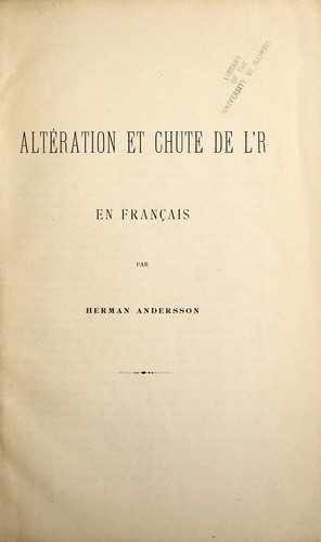 Altération et chute de l'r en français by Herman Andersson cover