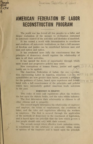 American Federation of Labor reconstruction program by American Federation of Labor. cover