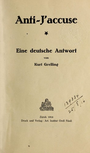 Anti-J'accuse by Kurt Grelling cover