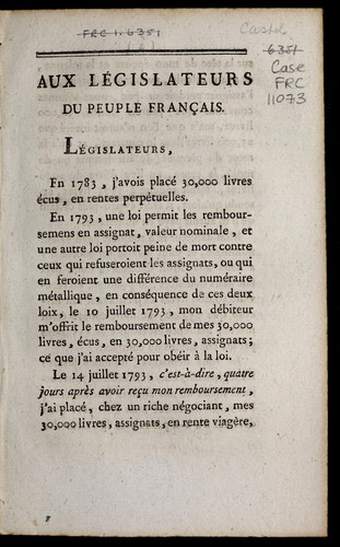 Aux législateurs du peuple français