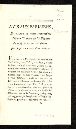 Avis aux Parisiens by Paris (France) cover