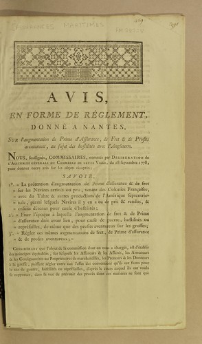 Avis, en forme de réglement, donné a Nantes by Nantes (France) cover