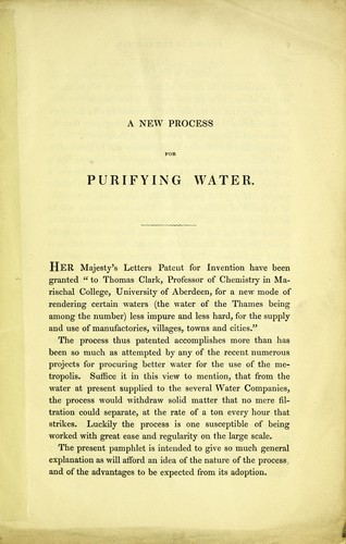 A new process for purifying the waters supplied to the metropolis by the existing water companies