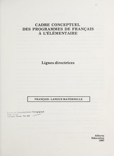 Cadre conceptuel des programmes de français à l'élémentaire by Francine Bourque cover