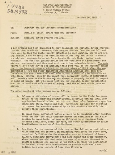 Hospital butter program for 1944