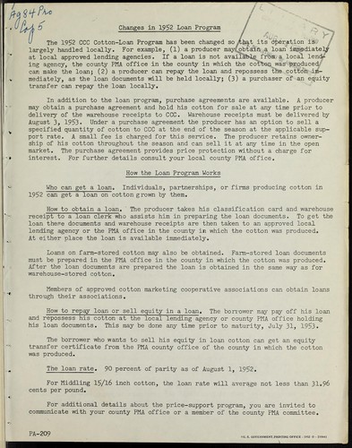 Changes in 1952 loan program