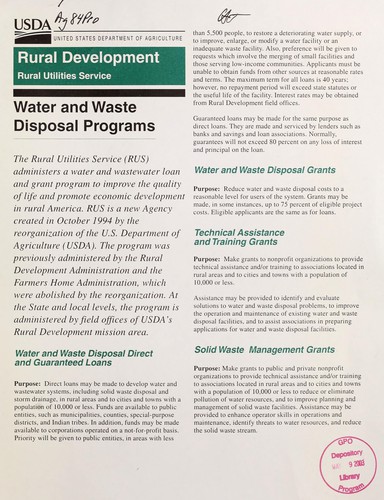 Water and waste disposal programs