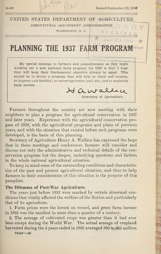 Planning the 1937 farm program