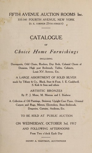Catalogue of choice home furnishings including...a large assortment of solid silver...artistic bronzes