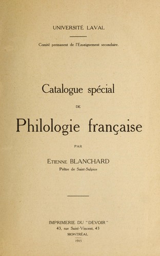 Catalogue special de philologie francais by Etienne Blanchard cover