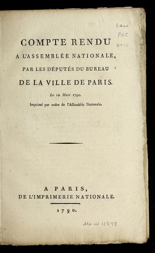 Compte rendu a l'Assemble e nationale by Paris (France) cover