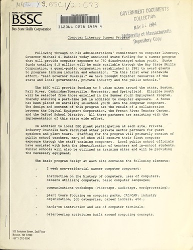 Computer literacy summer program [1983]