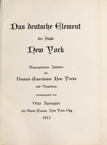 Das deutsche Element der Stadt New York by Otto Spengler cover