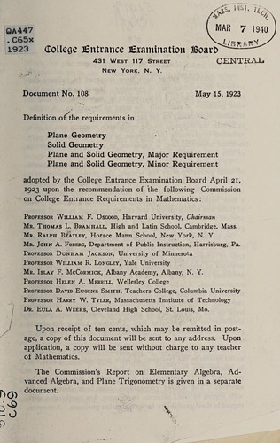 Definition of the requirements in plane geometry, solid geometry, plane and solid geometry, major requirement, plane and solid geometry minor requirement